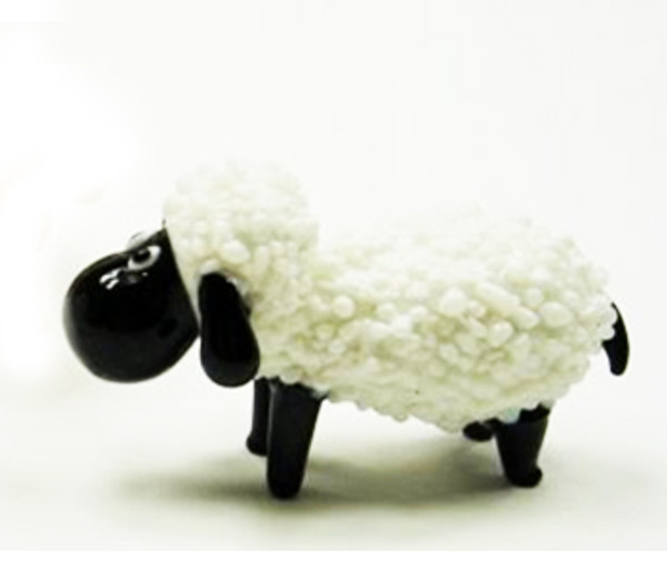 Small handcrafted glass art black and white sheep