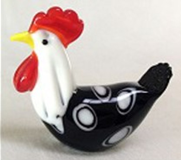 Small handcrafted glass art rooster black and white