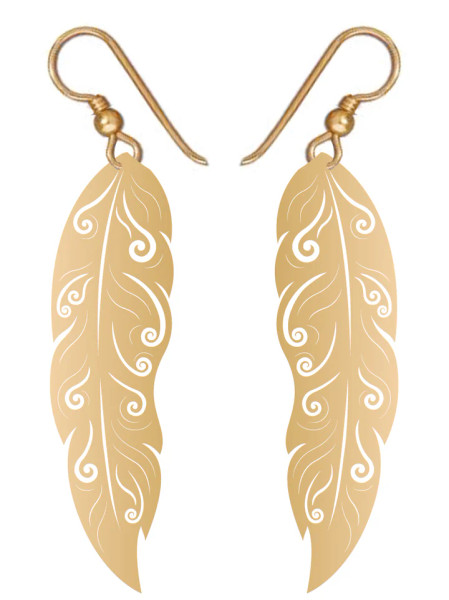 Gold coloured rainbird feather shaped drop earrings