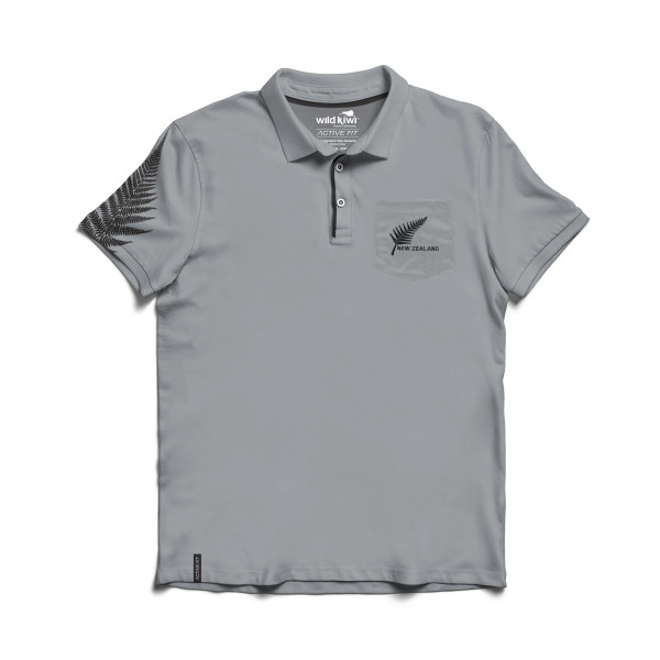 Mens Active Polo Shirt with NZ fern design