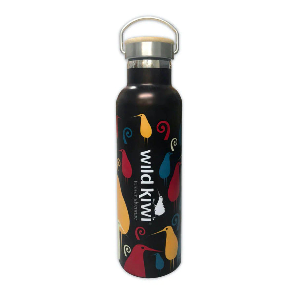 NZ souvenir stainless steel drink bottle -  retro kiwi