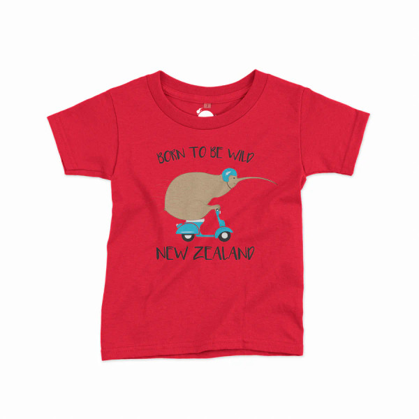 NZ souvenir childrens T-shirt in red -  born to be wild - various sizes