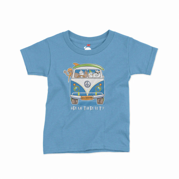 NZ souvenir childrens T-shirt in warm blue -  Kiwi roadtrip - various sizes