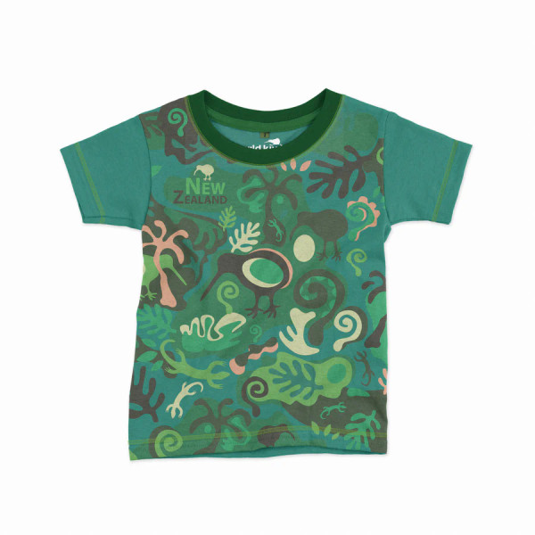 NZ souvenir childrens T-shirt - green camo - various sizes