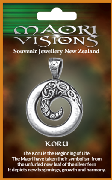 Enclosed Koru pewter pendant on cord