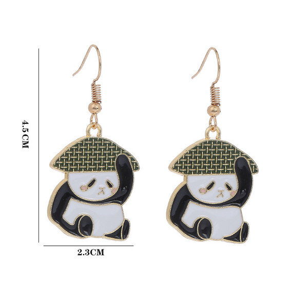 Panda wearing woven hat earrings on hooks