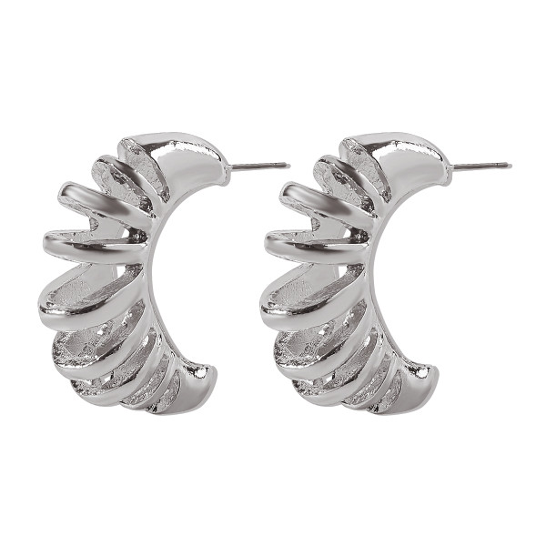 Silver coloured C shape coil earrings on posts