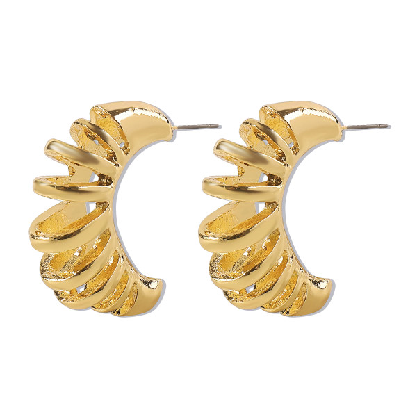 Gold coloured C shape coil earrings on posts