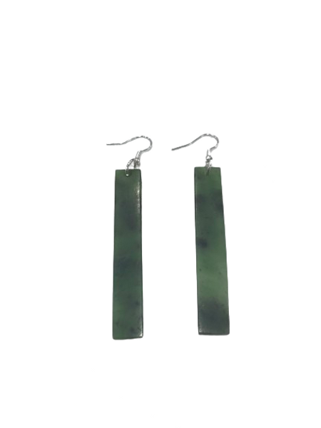 NZ Greenstone slim, long rectangle earrings