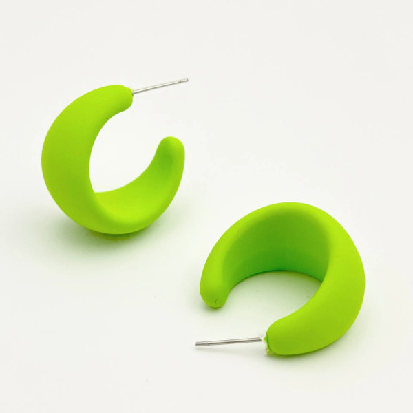 Lime Green C shape earrings on .925 posts