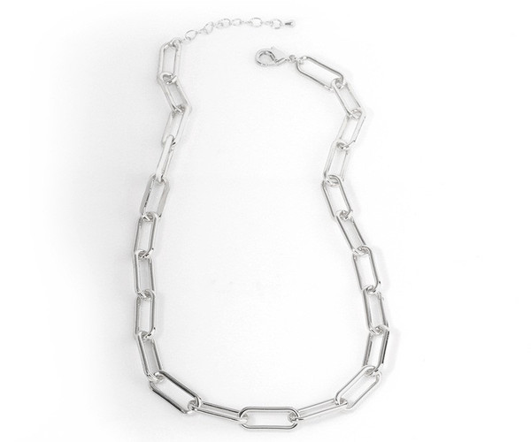 Silver coloured long chain link necklace