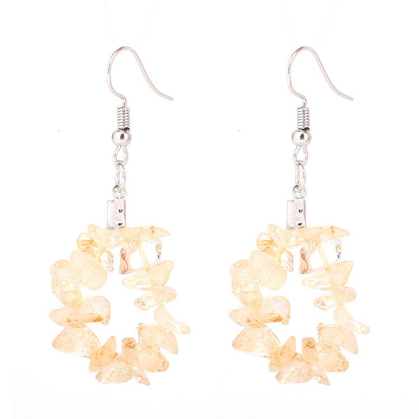 Hanging stone pieces loop earrings on hooks - yellow