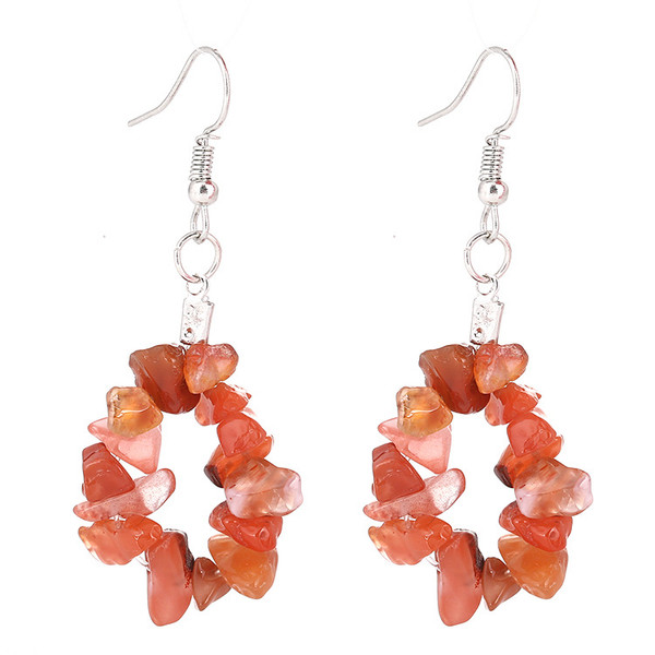 Hanging stone pieces loop earrings on hooks - orange