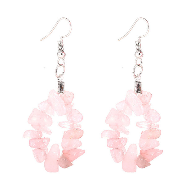 Hanging stone pieces loop earrings on hooks - pale pink