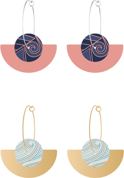 Koru hoop earrings from the Wild Kiwi two-pair set in pink, blue and gold colours
