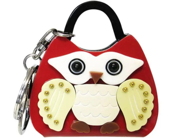 Keyring - red handbag with owl design