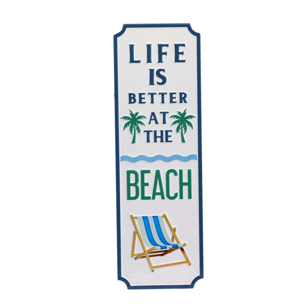 "Life is better at the beach" white enamel tin sign (58.7cm)