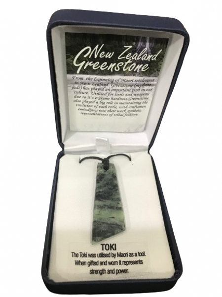 NZ Greenstone (Pounamu) Toki with angled edge on black cord