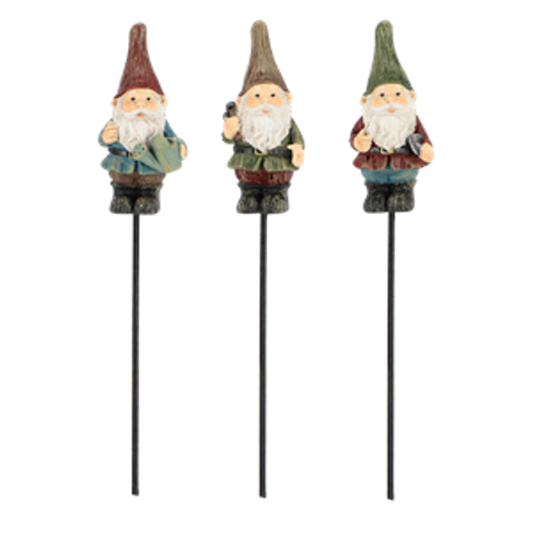 Assorted garden gnome flower pot stakes