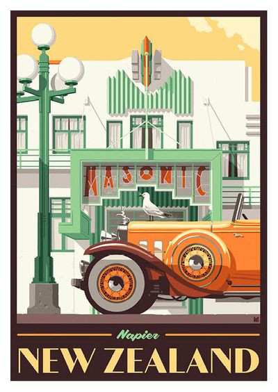 Napier Masonic Hotel & Vintage Car Fridge Magnet