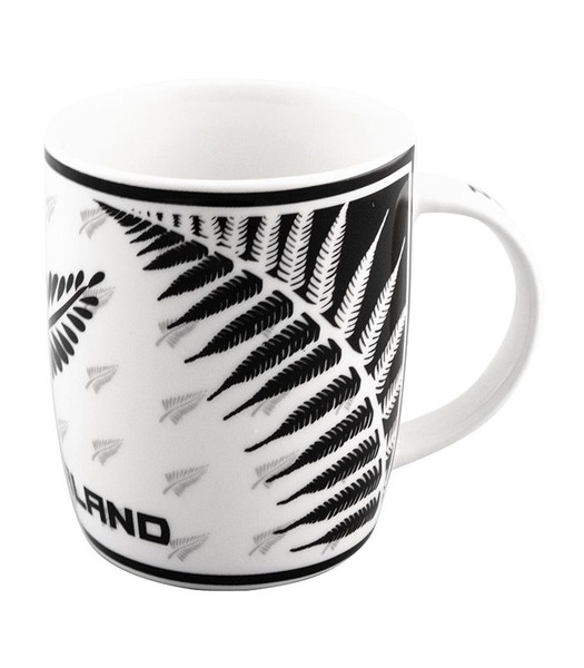 Black and white New Zealand fern design bone china coffee mug
