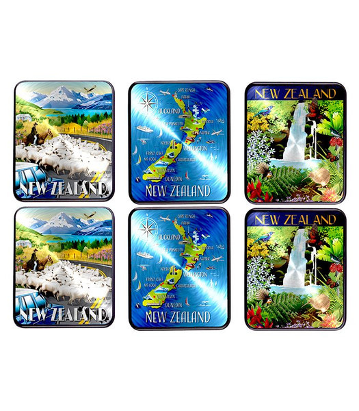 6 piece set of metallic NZ themed coasters