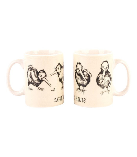 Set of two Caffeinated Kiwis bone china mini mugs