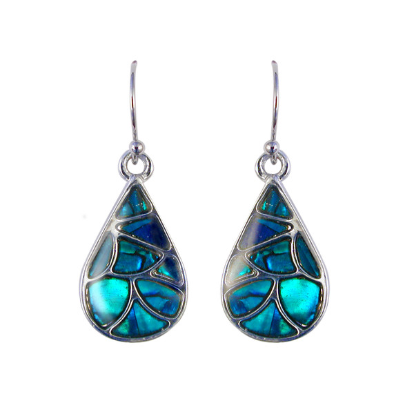 New Zealand paua shell mosaic teardrop earrings on hooks
