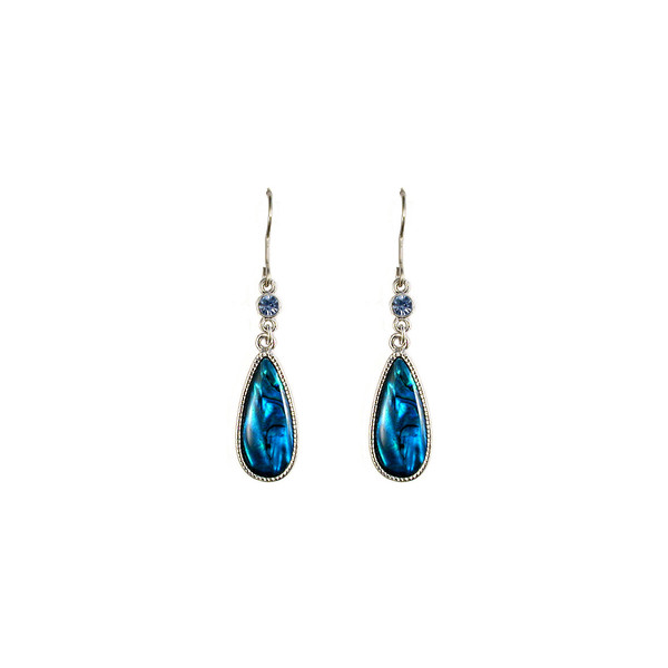New Zealand paua shell tear drop earrings with blue diamante