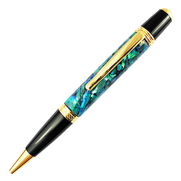 New Zealand paua shell  ballpoint pen with black and gold colour detail