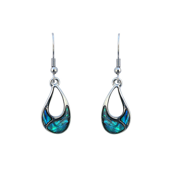 New Zealand paua shell offset teardrop earrings on hooks (boxed)