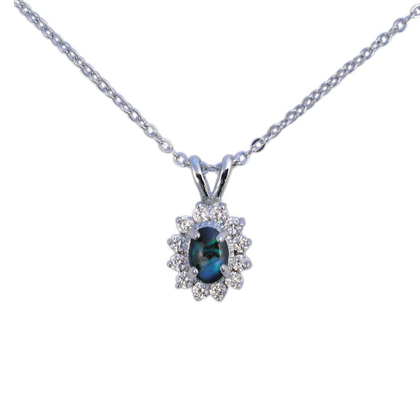 New Zealand paua shell flower pendant with crystal petals on chain necklace (boxed)