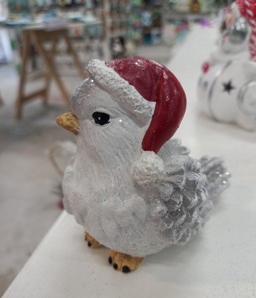Christmas bird with santa hat ornament (8cm tall)