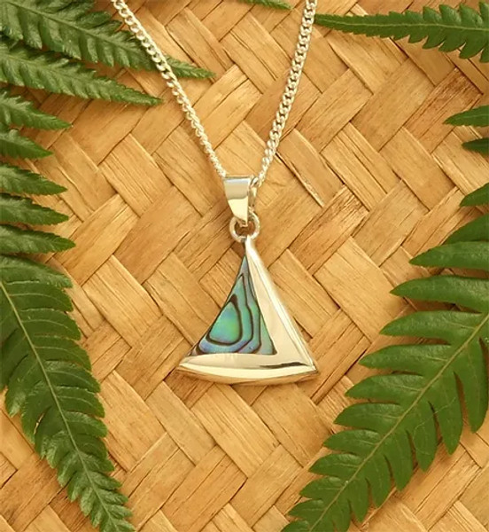Sterling silver triangle shape pendant with NZ paua shell inlay