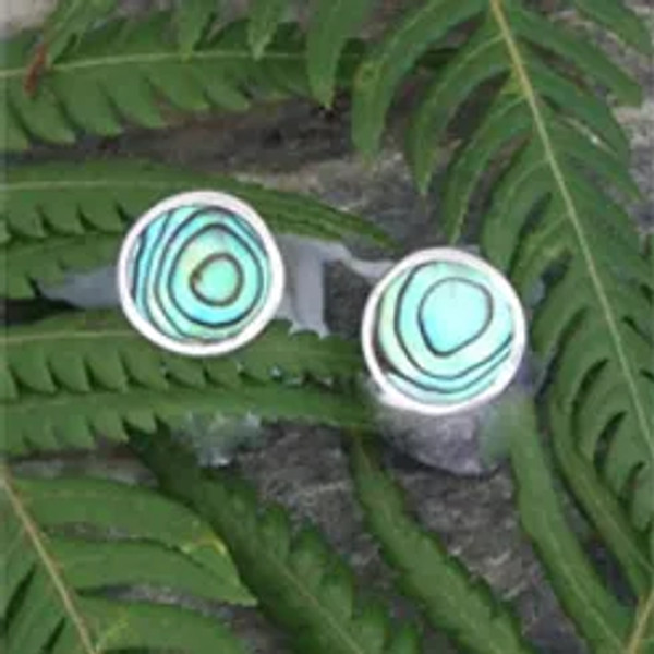 Sterling silver round stud earrings with NZ paua shell inlay - medium