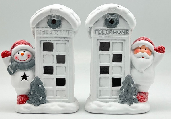 santa and snowman with telephone box ornament