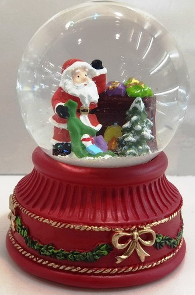 Christmas waterball with red base, gold bow and Santa