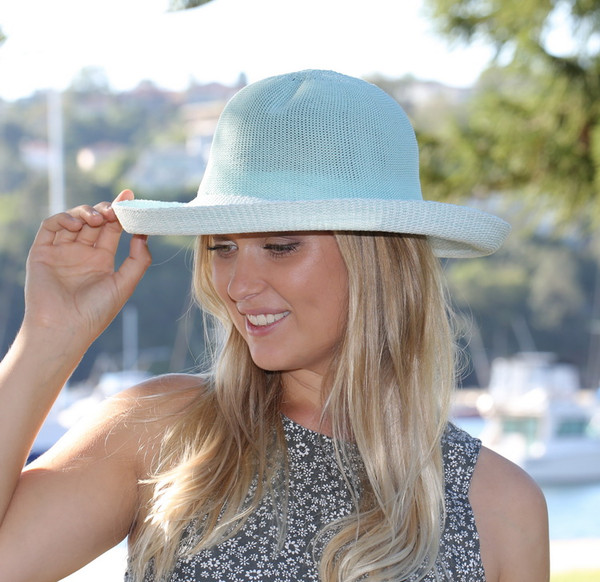 Classic Breton Lined Iced Blue Sun Hat
