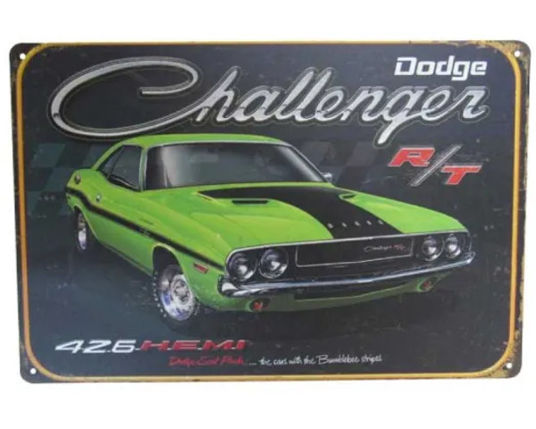 Retro style tin sign - Green Dodge Challenger