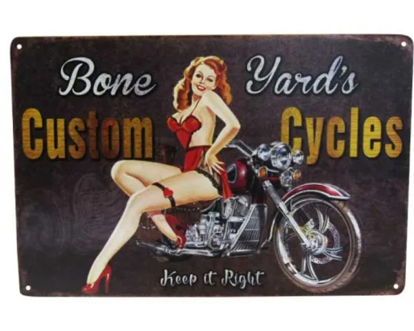 Retro style tin sign - Bone yard's custom cycles