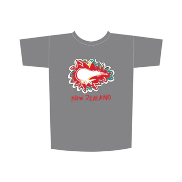 Grey children's NZ souvenir T-shirt with kiwi design