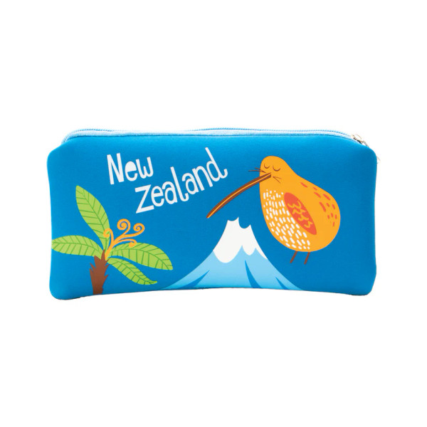 Blue NZ pencil case with kiwi and ponga