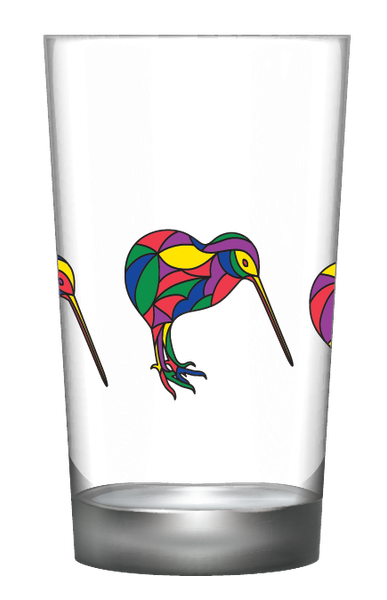 New Zealand shot glass decorated with three colourful kiwi birds