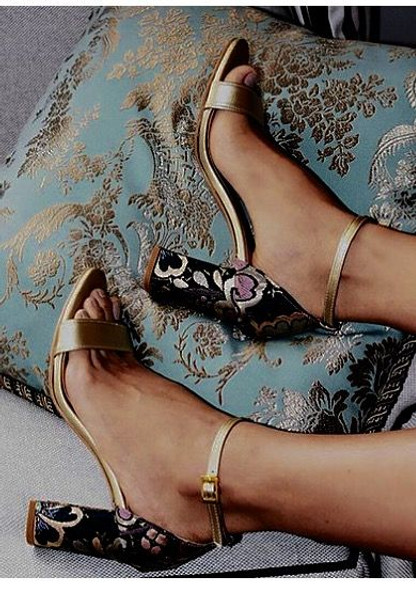 Sandal - gold with floral heel - 40