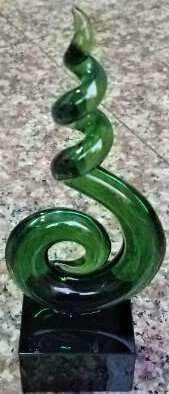 Green glass art koru spiral (17cm tall)