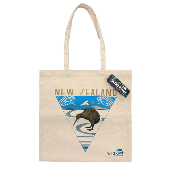 Kiwi in mountain scene 100% cotton canvas tote bag