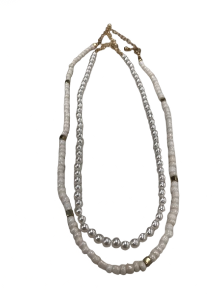 Double layered adjustable choker with faux pearl and beads