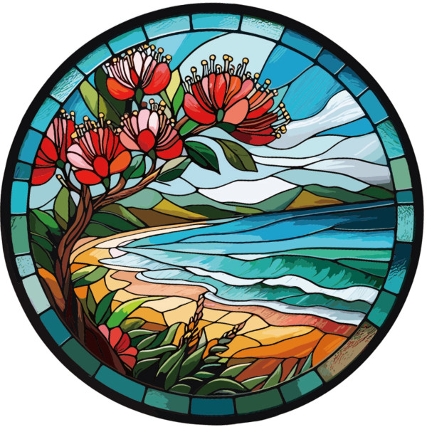 Beach stained glass  suncatcher - 30cm