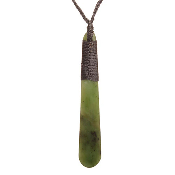 Long bound NZ Greenstone teardrop pendant