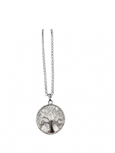 Tree of Life Pendant with White turquoise on a silver coloured chain